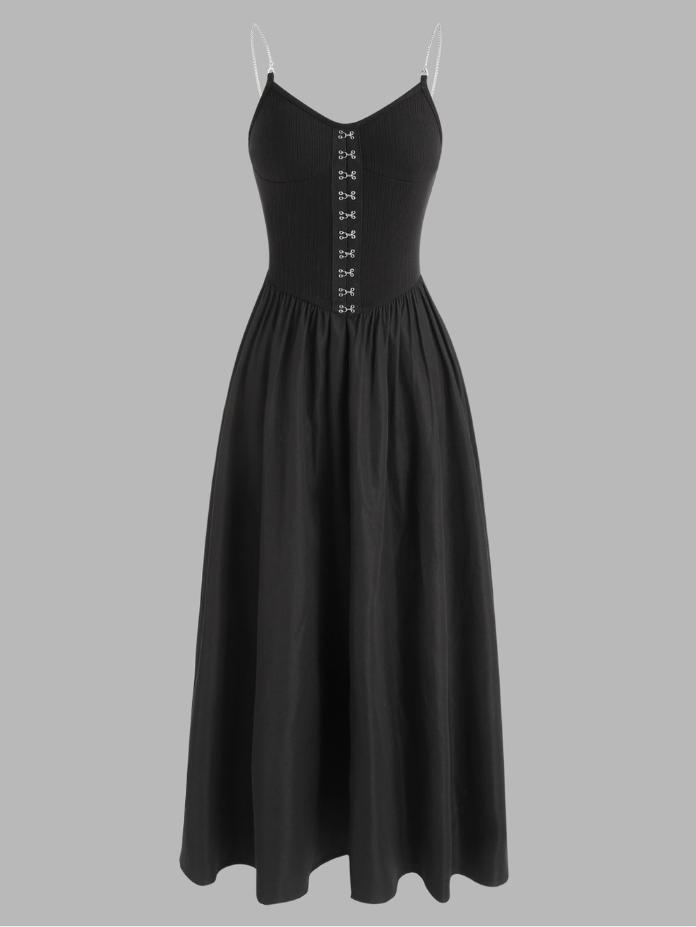 NWT Black Whimsigoth Grunge Metal Strap Cottagecore Dark Academia Maxi Dress